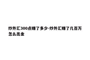 炒外汇300点赚了多少-炒外汇赚了几百万怎么出金