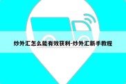 炒外汇怎么能有效获利-炒外汇新手教程