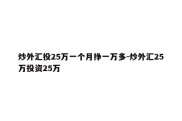 炒外汇投25万一个月挣一万多-炒外汇25万投资25万