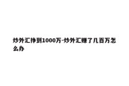 炒外汇挣到1000万-炒外汇赚了几百万怎么办