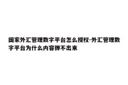 国家外汇管理数字平台怎么授权-外汇管理数字平台为什么内容弹不出来